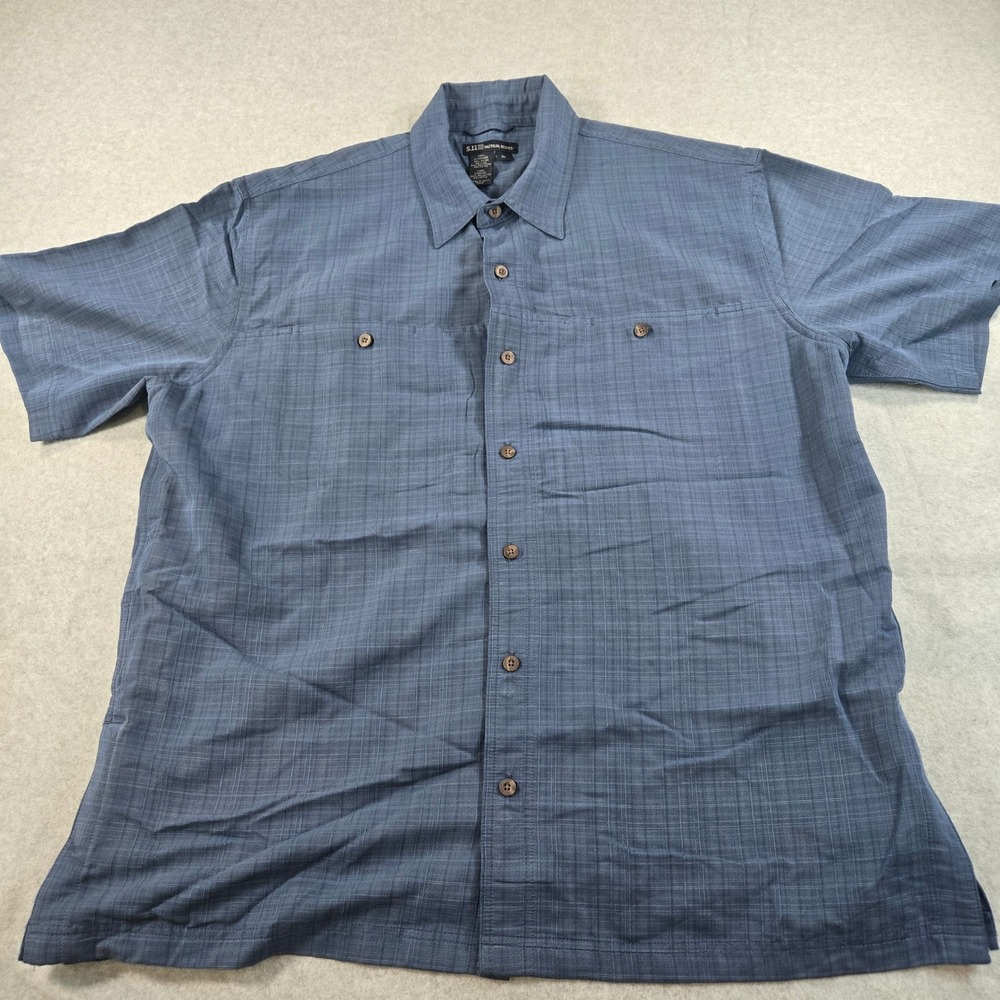 5.11 Tactical Series Men XL Blue Grid Short Sleeve Mesh Lined Button Down Shirt